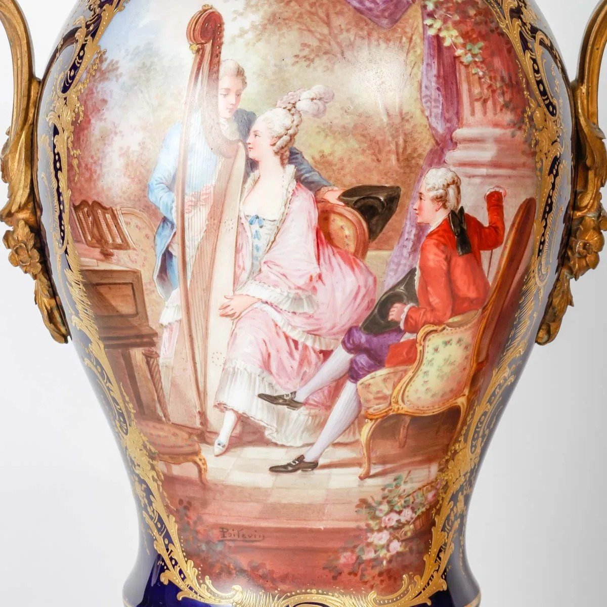 Royale Pair Of Sèvres Porcelain Vases, Gilt Bronze Mount, Signed-photo-2