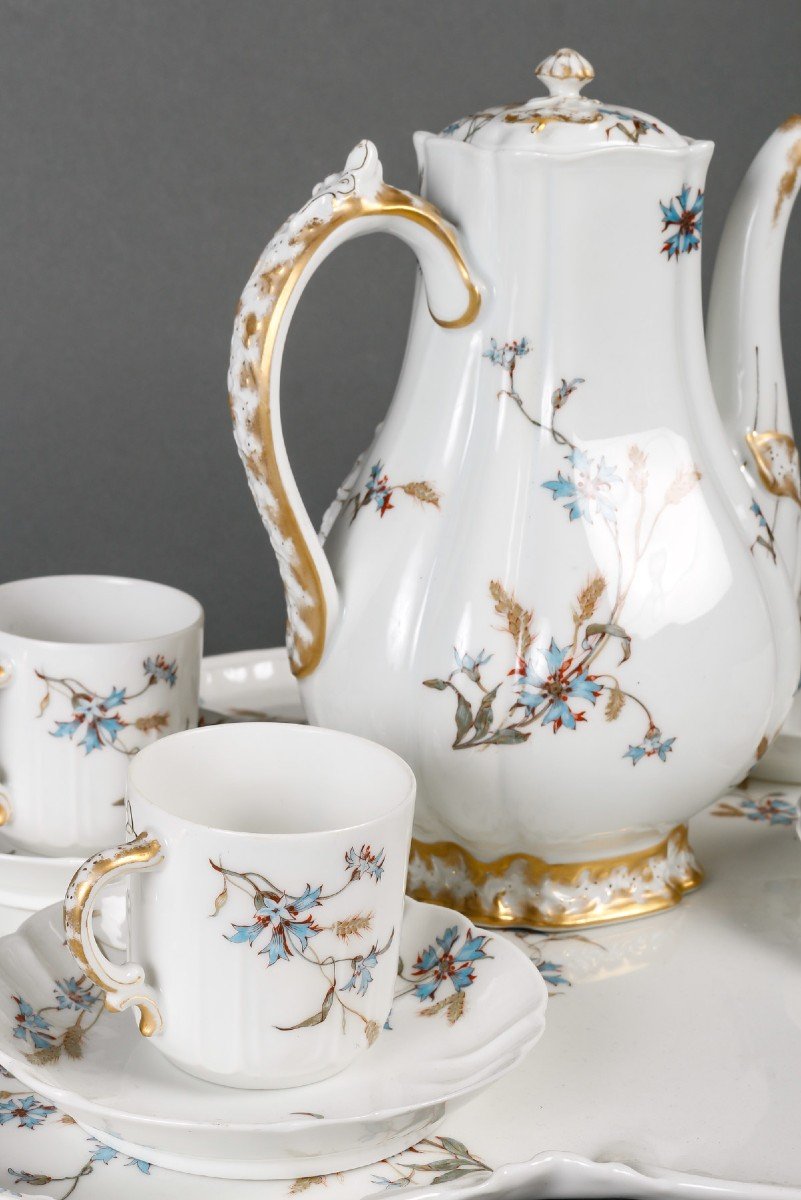 Service à Café En Porcelaine à Décor De Fleurs, Signé -photo-4