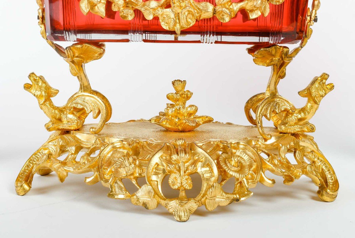 Très Importante Garniture En Cristal De Bohême Rouge, Monture En Bronze Doré-photo-3