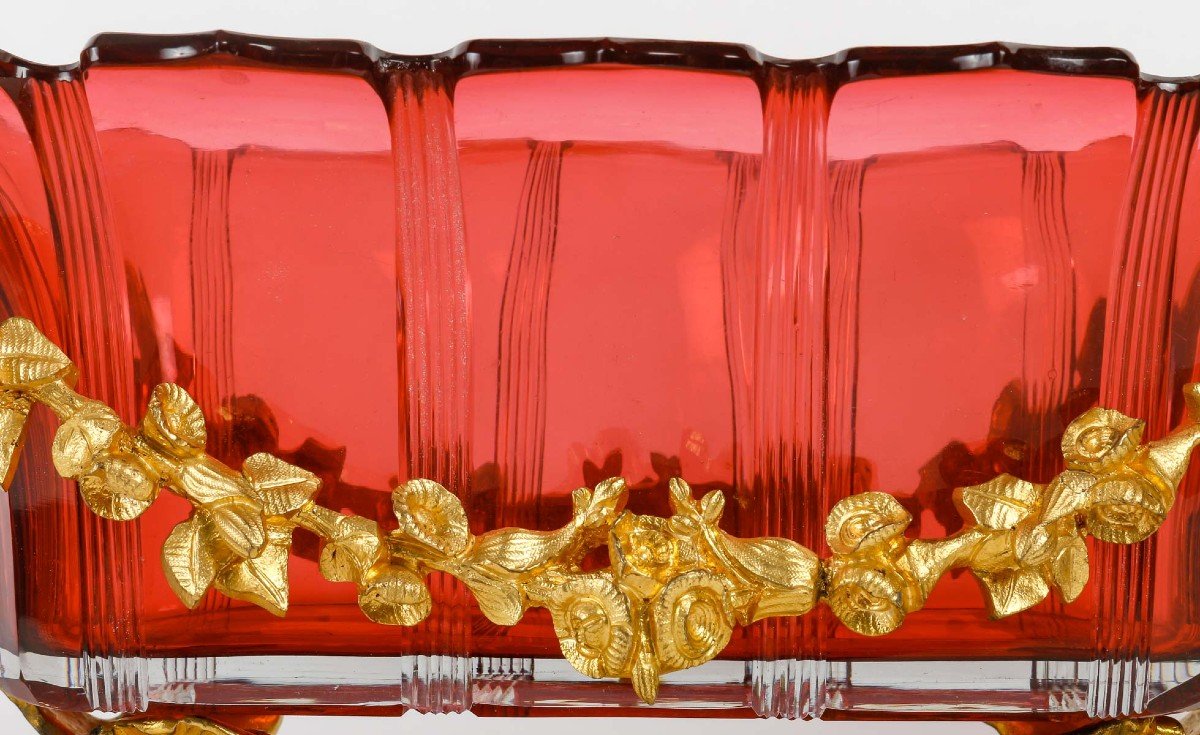 Très Importante Garniture En Cristal De Bohême Rouge, Monture En Bronze Doré-photo-4