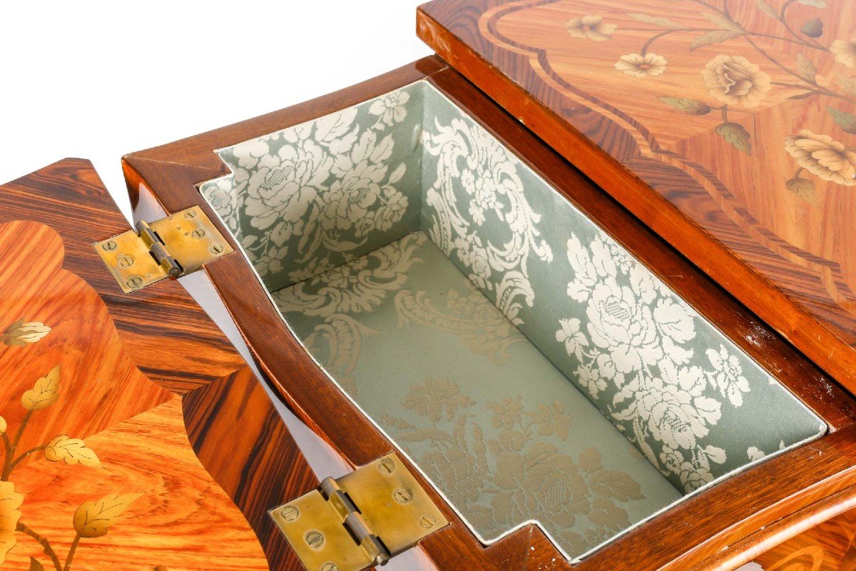 Table Coiffeuse En Bois De Placage à Décor De Marqueterie De Fleurs-photo-3