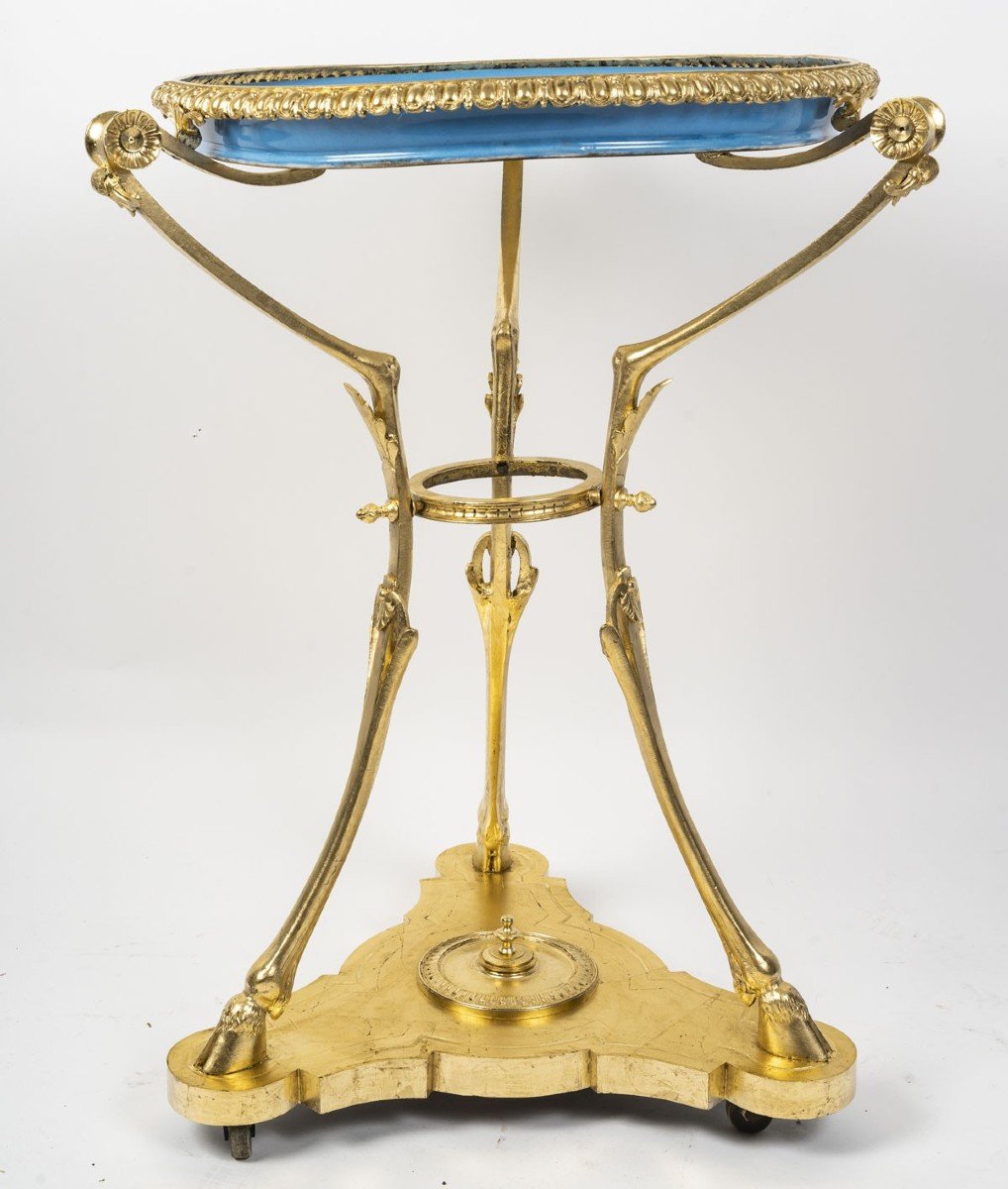 Guéridon En Bronze Doré Et Porcelaine De Sèvres, Style Louis XVI-photo-2
