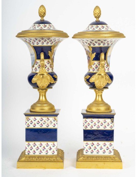 Paire De Vases Couverts En Porcelaine Et Bronze Doré – XIXe Siècle-photo-2