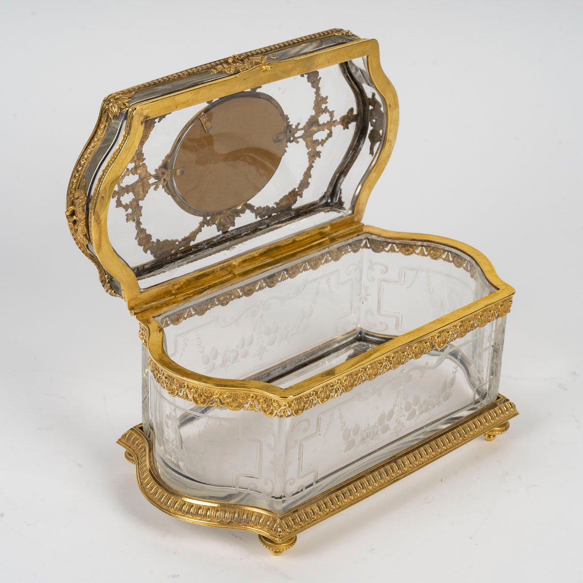 Boîte En Cristal Taillé Et Bronze Doré, époque Napoléon III-photo-3