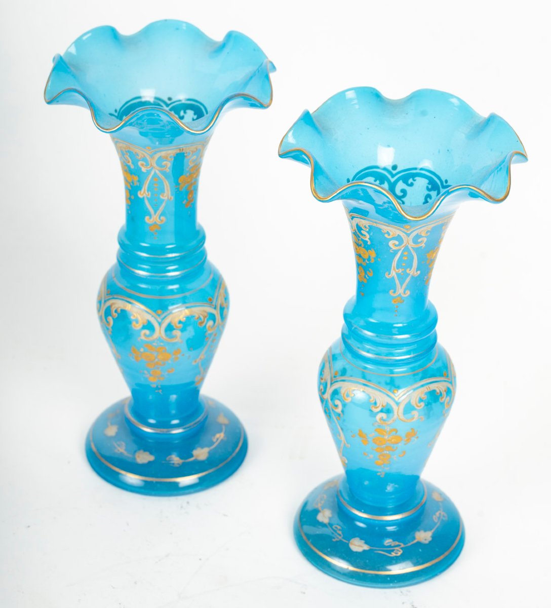 paire de vases en opaline bleue, époque XIXe siècle-photo-2