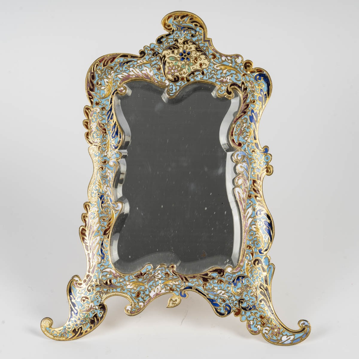 Miroir de table en bronze doré et émaux cloisonnés – Fin XIXe