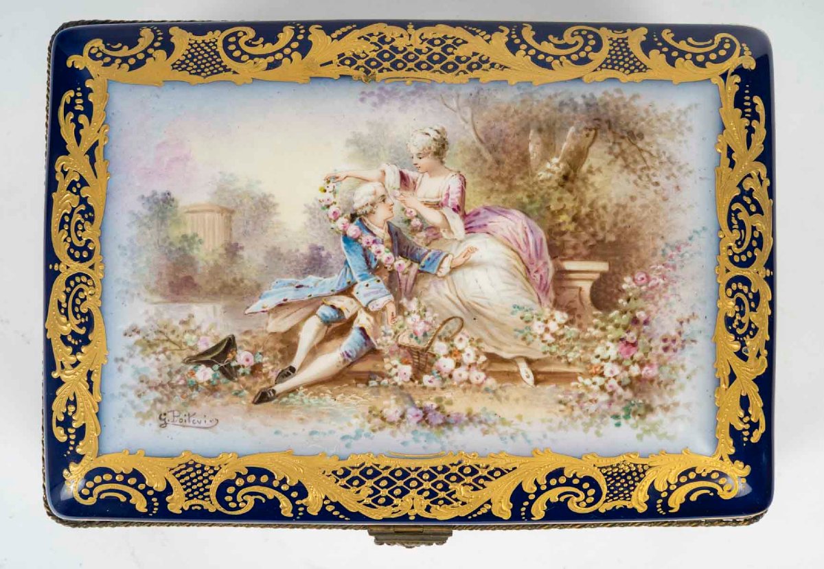 Hand-painted Porcelain Box, Louis XV Style – 19th Century Period-photo-3