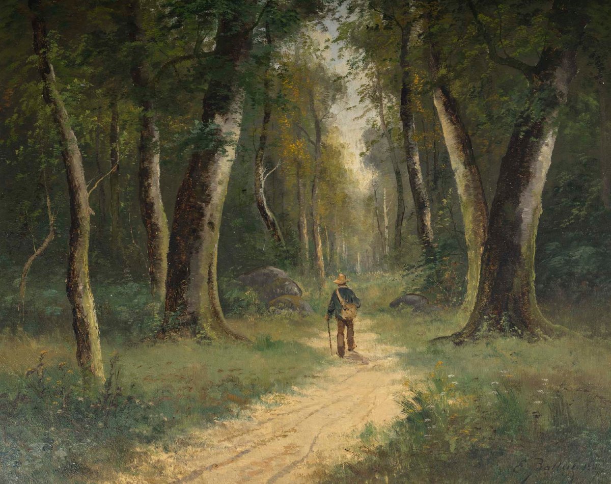 Paire de tableaux – École française du XIXᵉ siècle – signés E. Ballue, datés 1881-photo-1