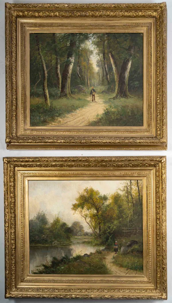 Paire de tableaux – École française du XIXᵉ siècle – signés E. Ballue, datés 1881