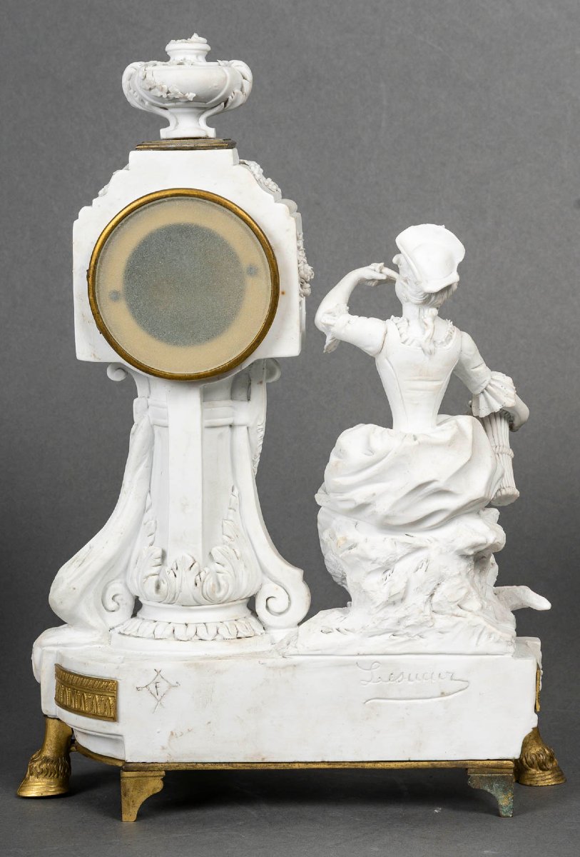 Biscuit And Gilt Bronze Fireplace Surround – Signed Lesueur – Louis XVI Style, Late 19th Century-photo-4
