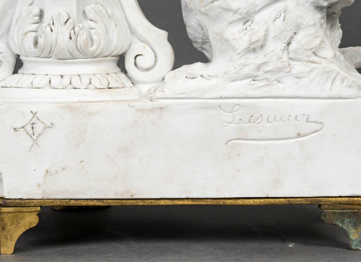 Biscuit And Gilt Bronze Fireplace Surround – Signed Lesueur – Louis XVI Style, Late 19th Century-photo-8