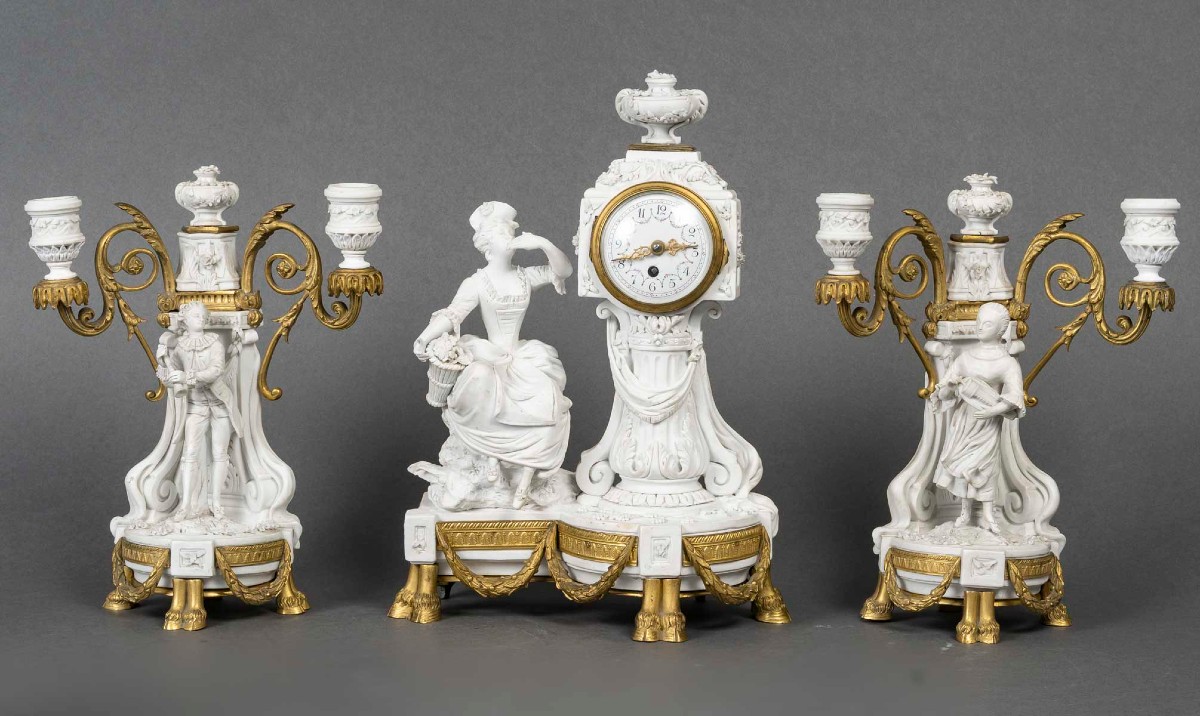 Biscuit And Gilt Bronze Fireplace Surround – Signed Lesueur – Louis XVI Style, Late 19th Century