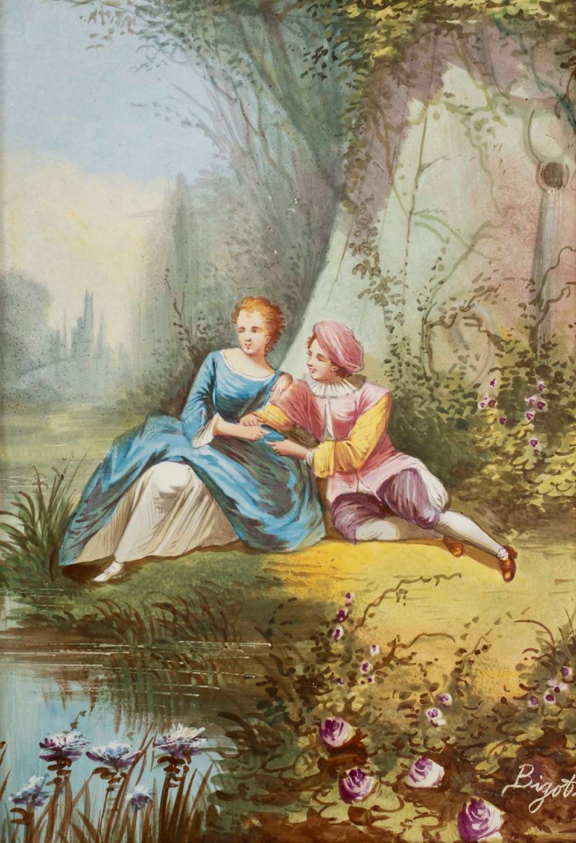 Paire de tableaux sur céramique signés Bigot – Époque Napoléon III-photo-2