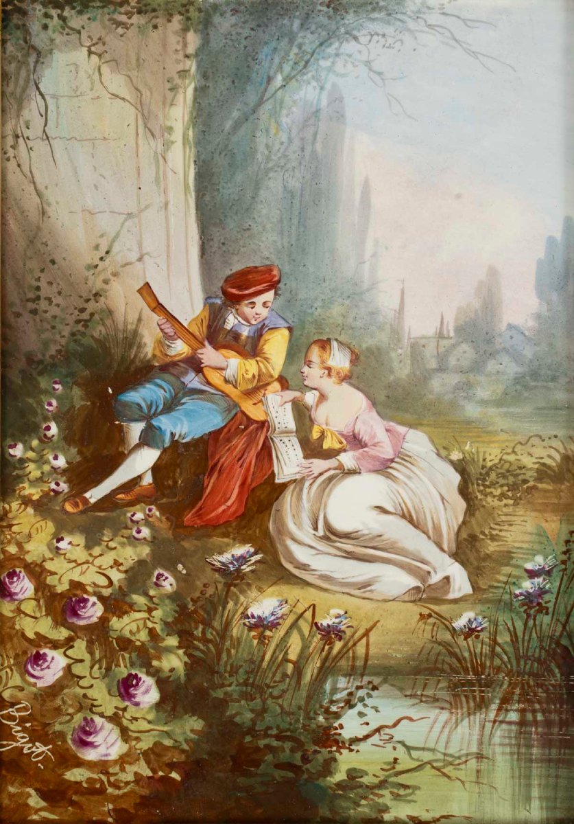 Paire de tableaux sur céramique signés Bigot – Époque Napoléon III-photo-3