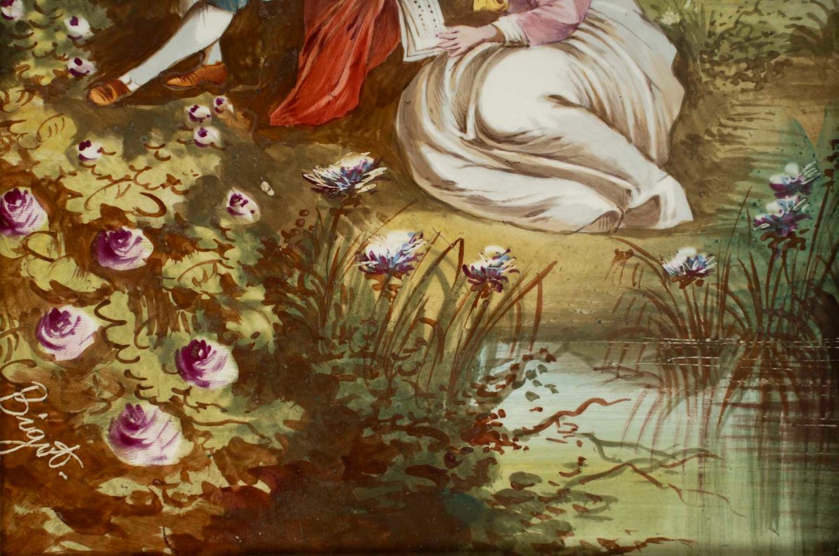 Paire de tableaux sur céramique signés Bigot – Époque Napoléon III-photo-5