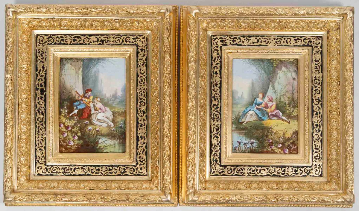 Paire de tableaux sur céramique signés Bigot – Époque Napoléon III