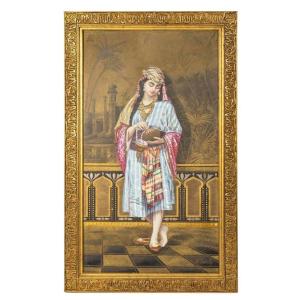 Painted Porcelain Plaque, 19th Century Orientalism 