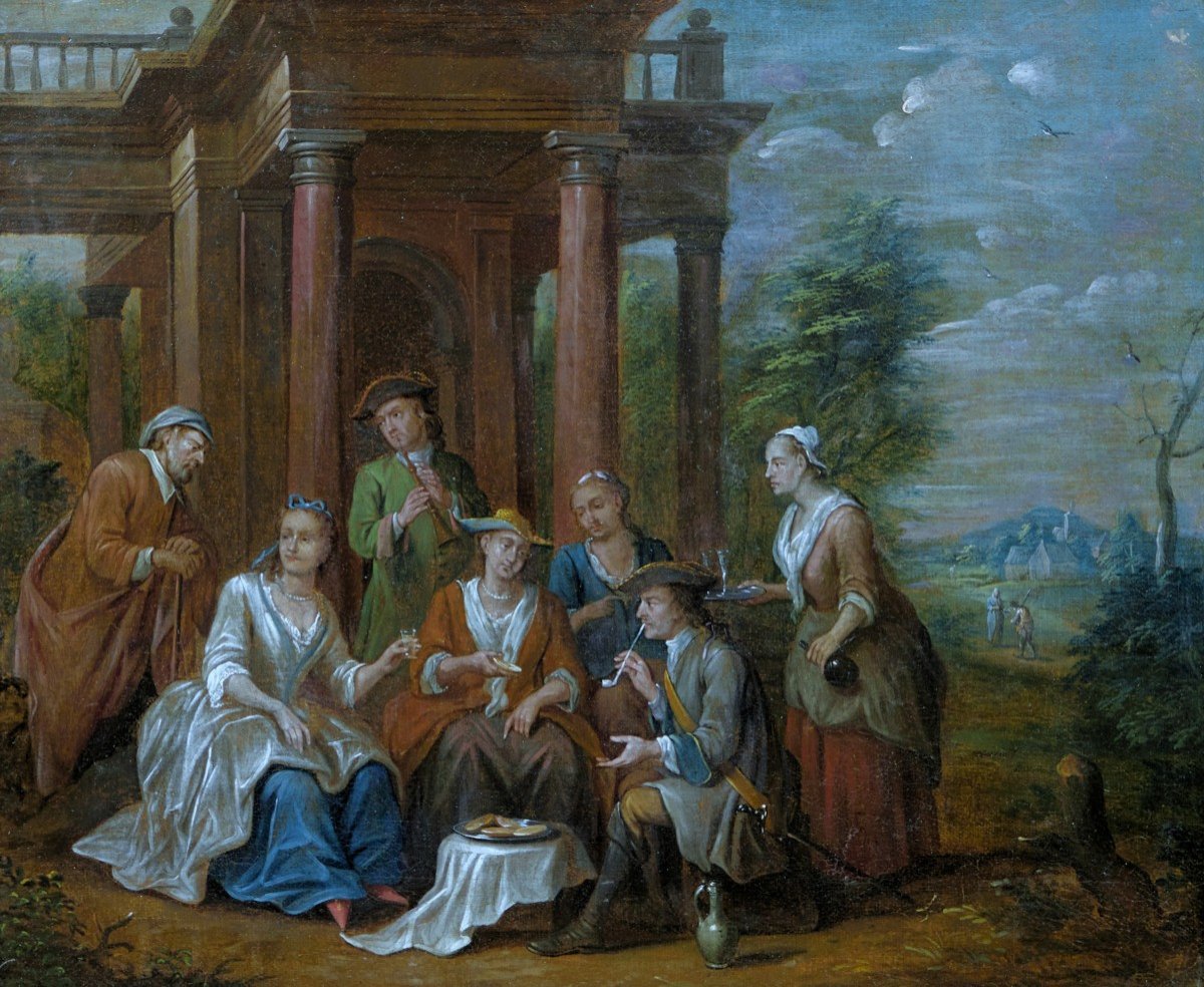 Jan Josef Horemans  (1729-1792)   Société Courtoise Assise Devant Une Architecture Antique -photo-2