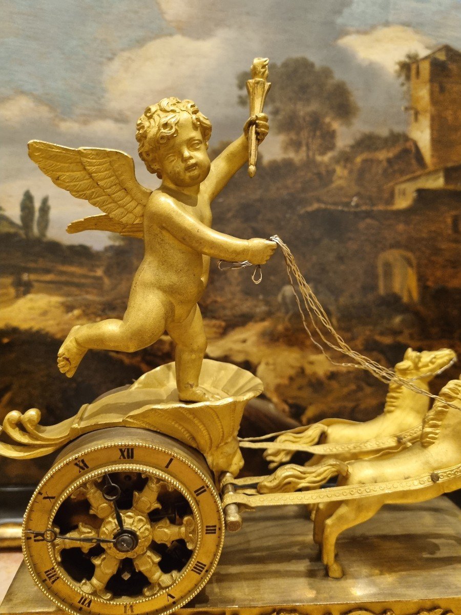 Empire Clock Circa 1810 Cupid With Allegory Battle Tank On-photo-2
