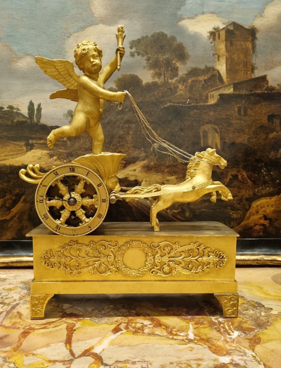 Empire Clock Circa 1810 Cupid With Allegory Battle Tank On-photo-3