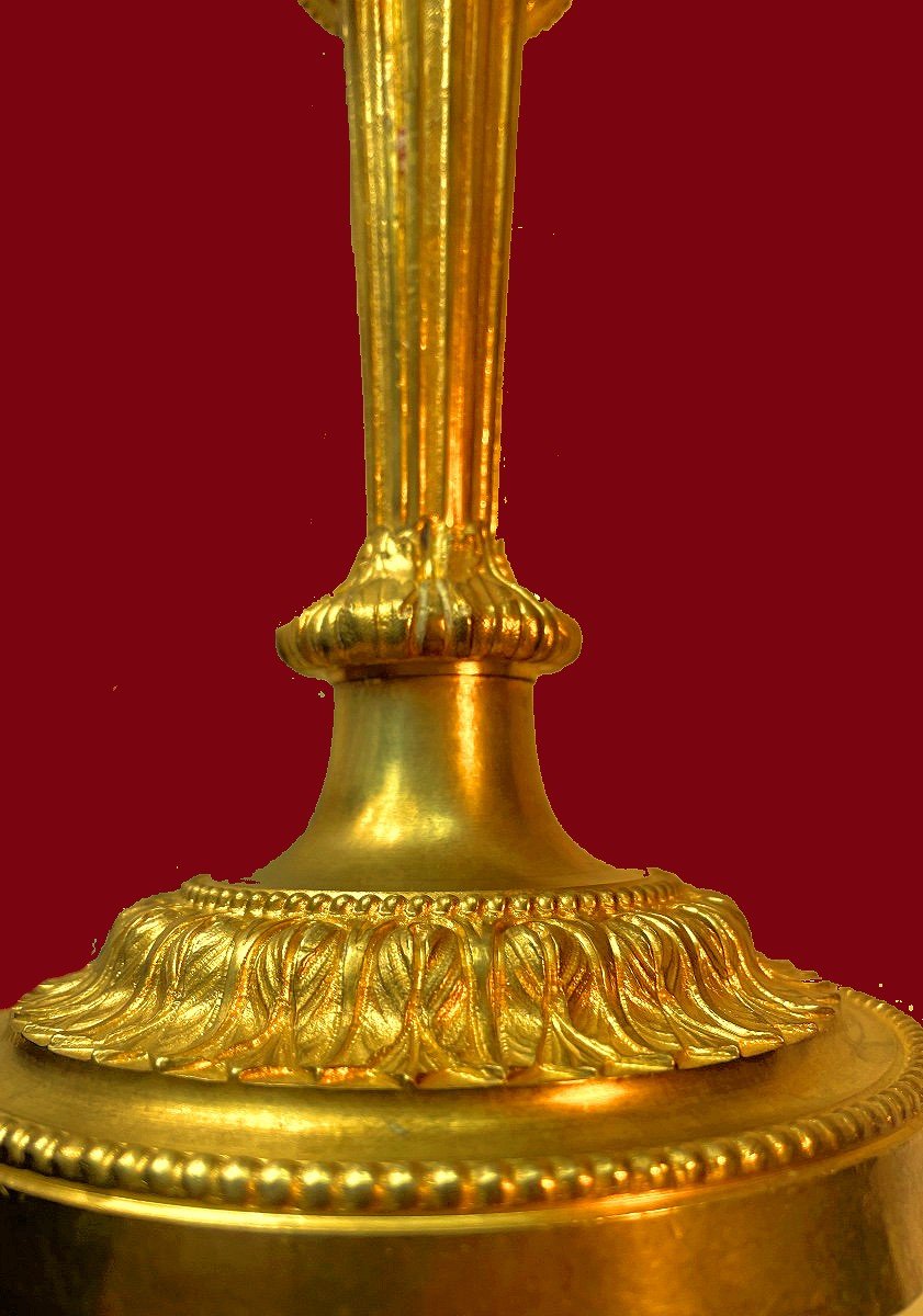 Bougeoirs Louis XVI Vers 1780  Provenance : Château Du Médoc Bordelais  - Bronze Doré  H. 28 Cm-photo-1
