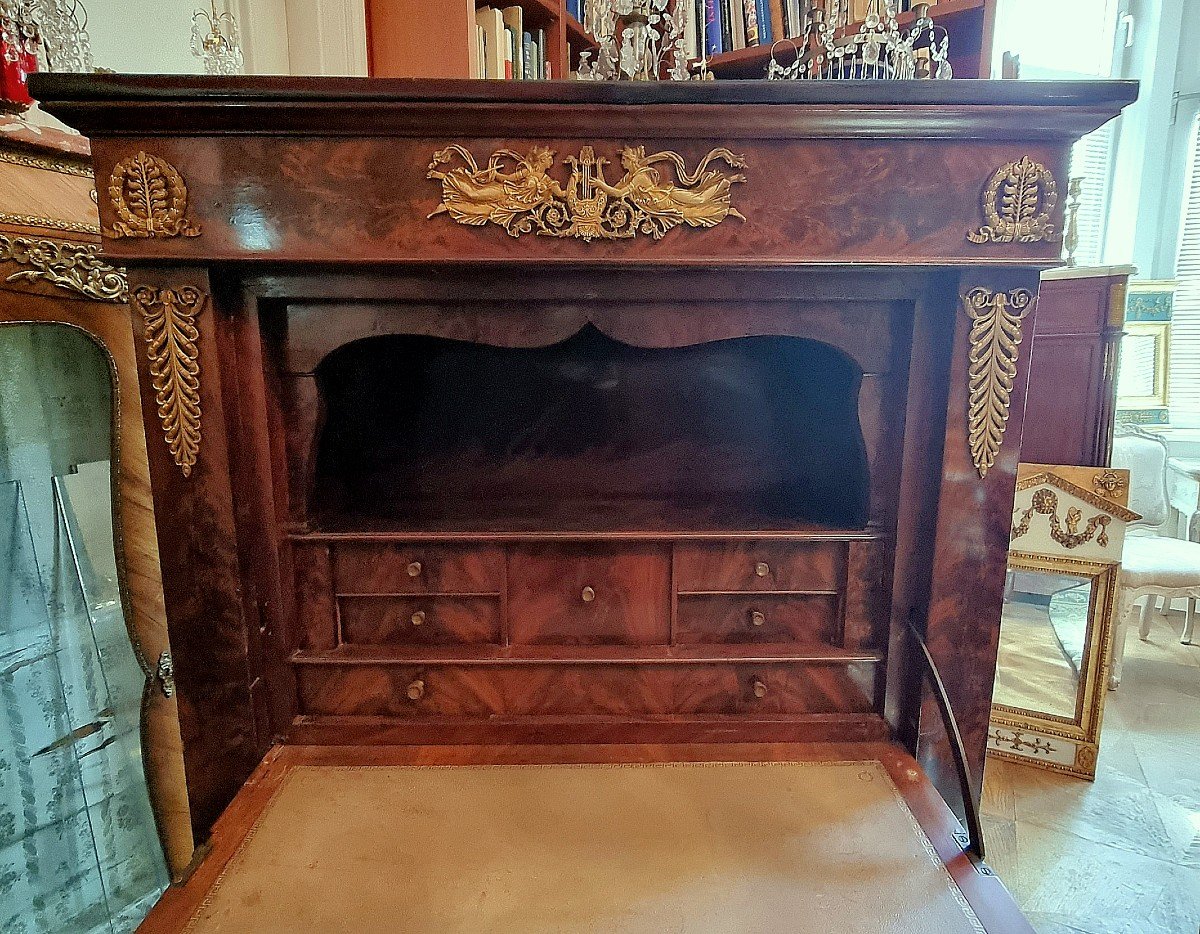 Empire Secretaire Circa 1800 Pyramidal Mahogany Rich Hot Gilded Hardware-photo-6