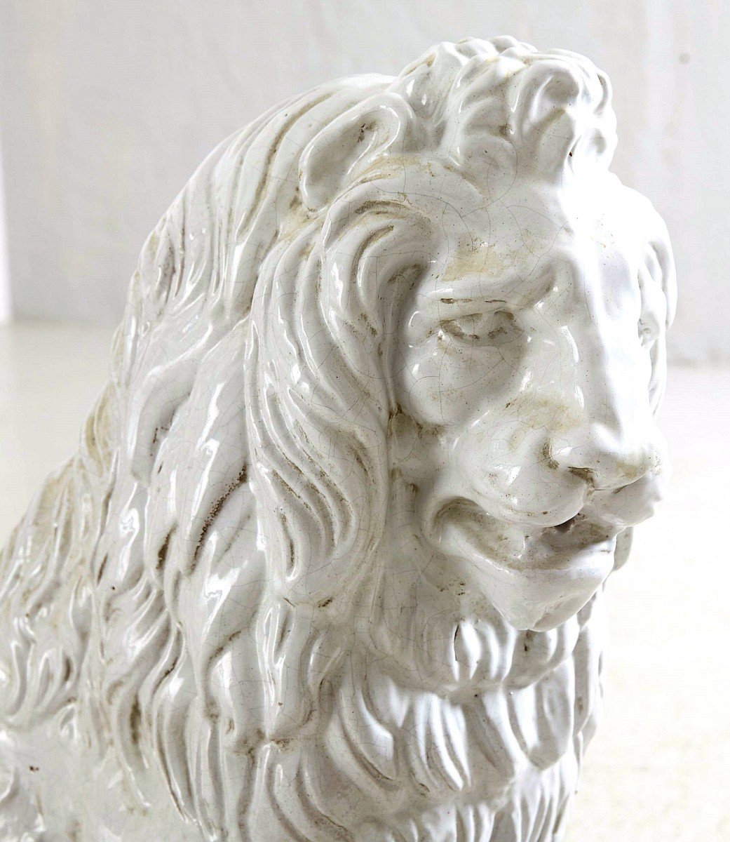 Lion Earthenware Probably France 19th Century. H.76 Cm (!!!)-photo-2