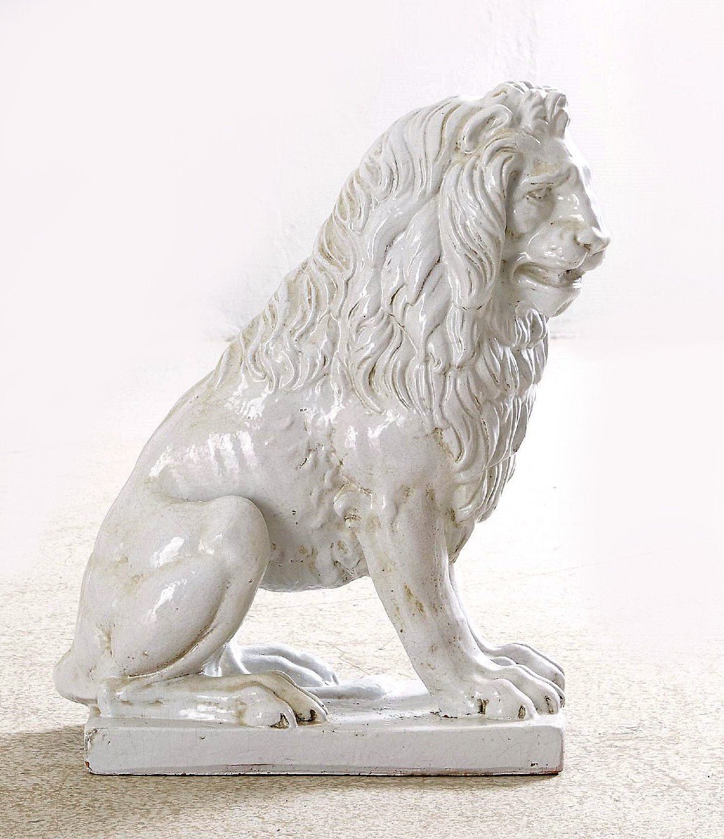 Lion Earthenware Probably France 19th Century. H.76 Cm (!!!)