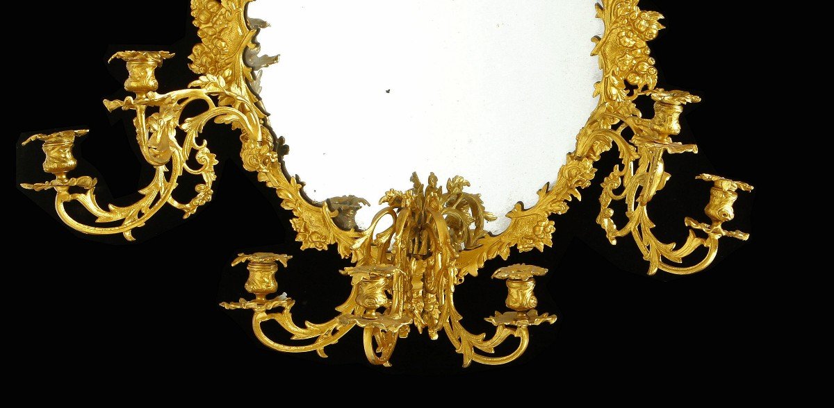 Miroir Bronze Doré Napoleon III. 19e Siècle H. 70 Cm-photo-2