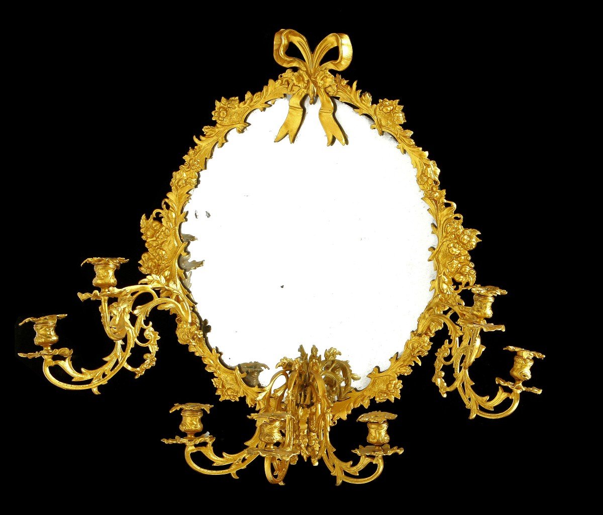 Miroir Bronze Doré Napoleon III. 19e Siècle H. 70 Cm