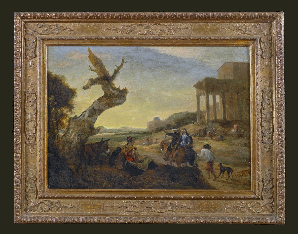 Jan Baptist Weenix (1621 -1660 )  Paysage italien avec personnages   Signé Gio Batta Weenix
