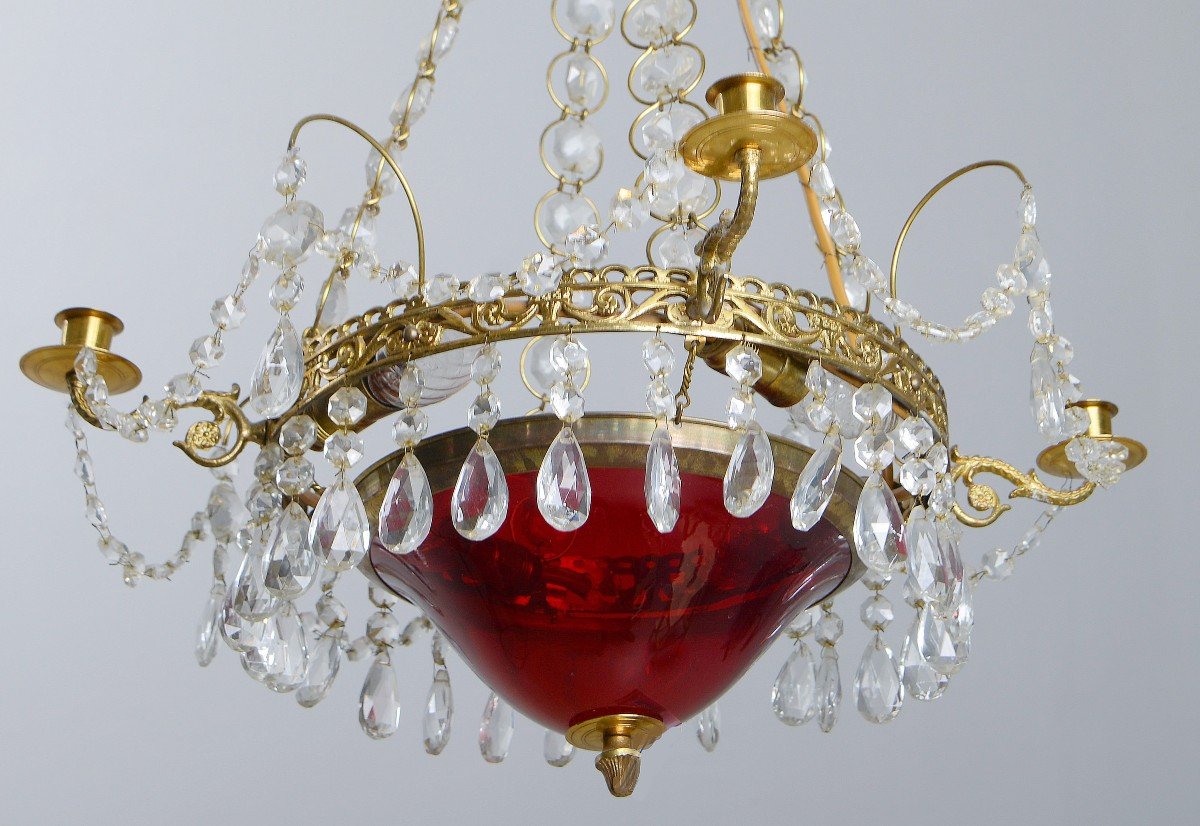 19th Century Empire Chandelier Ruby Glass 60x50 Cm-photo-4