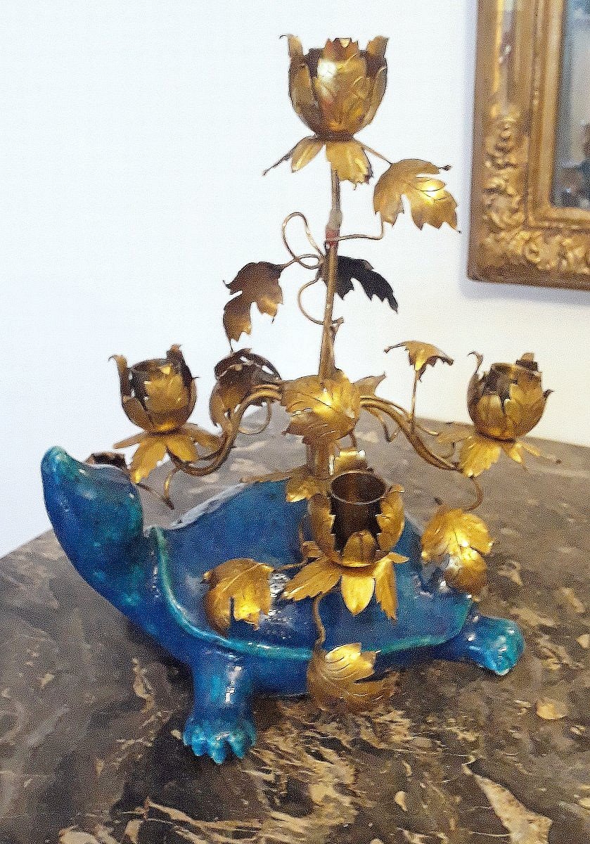 Gilt Bronze Candlestick Ceramic: Japanese, Meiji Period, Awaji - 19th Century-photo-3