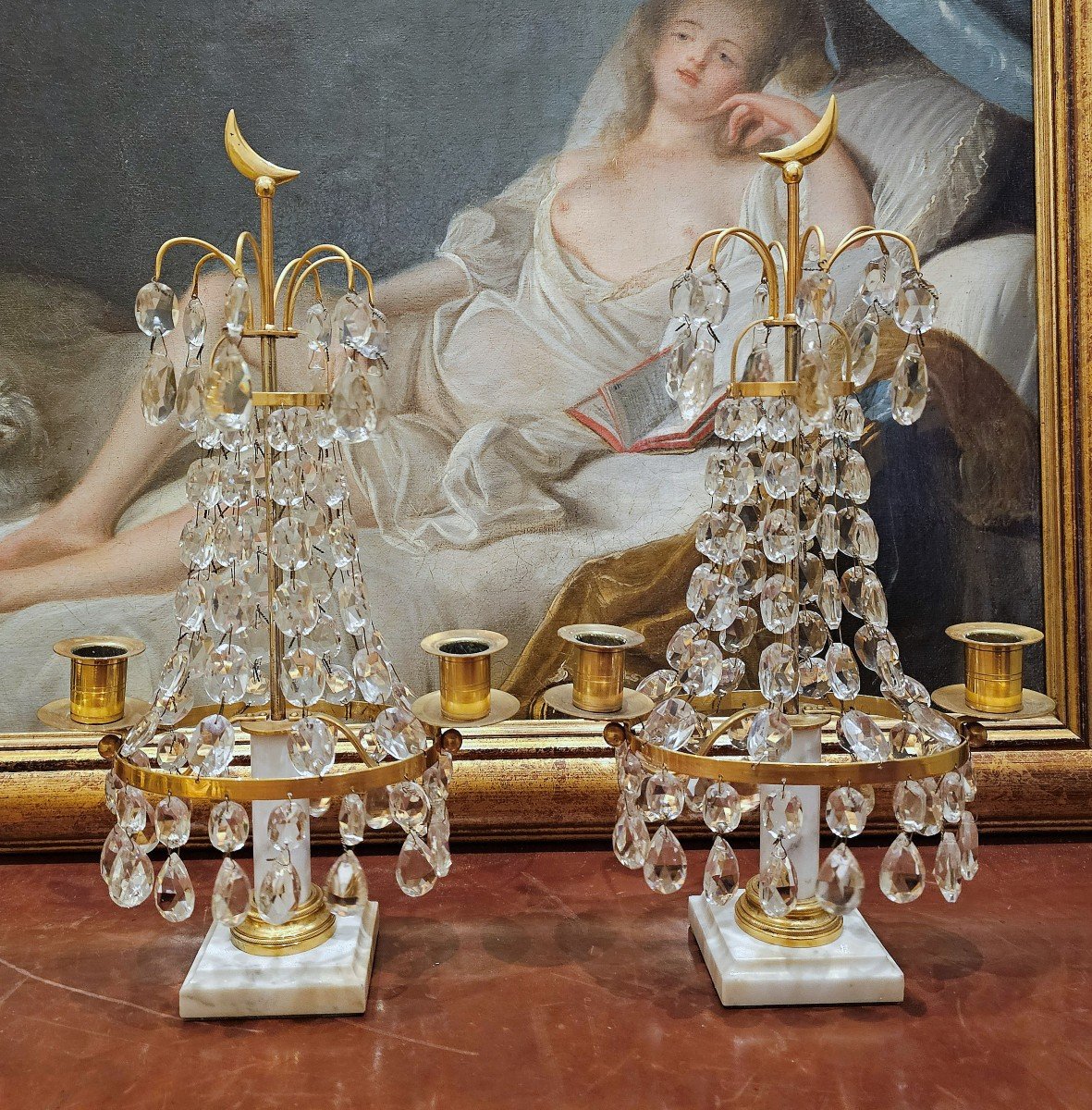 Candélabres Paire Suède Louis XVI Vers 1800  H. 35 Cm, Br. 20 Cm  Bronze Doré-photo-2