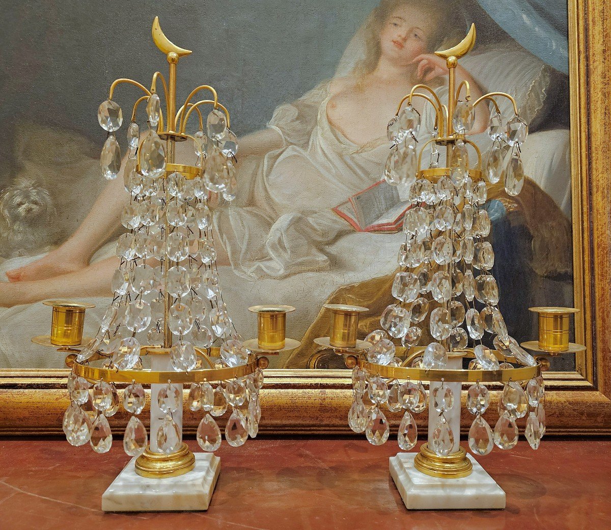 Candélabres Paire Suède Louis XVI Vers 1800  H. 35 Cm, Br. 20 Cm  Bronze Doré