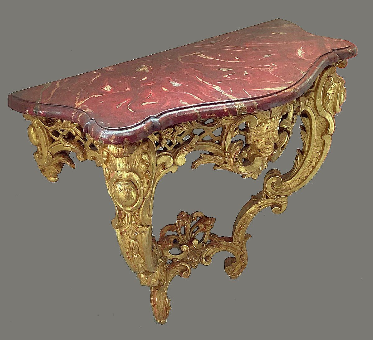 Console Vers 1740 Louis XV Probablement Italie Trompe-l'œil  L. 89 Cm, P. 40 Cm, H. 90 Cm -photo-2