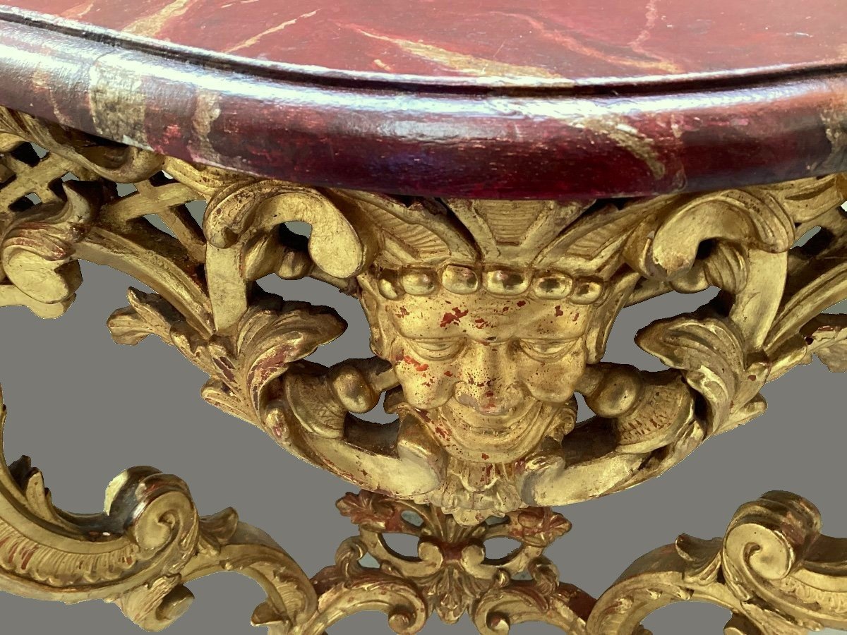 Console Vers 1740 Louis XV Probablement Italie Trompe-l'œil  L. 89 Cm, P. 40 Cm, H. 90 Cm -photo-3
