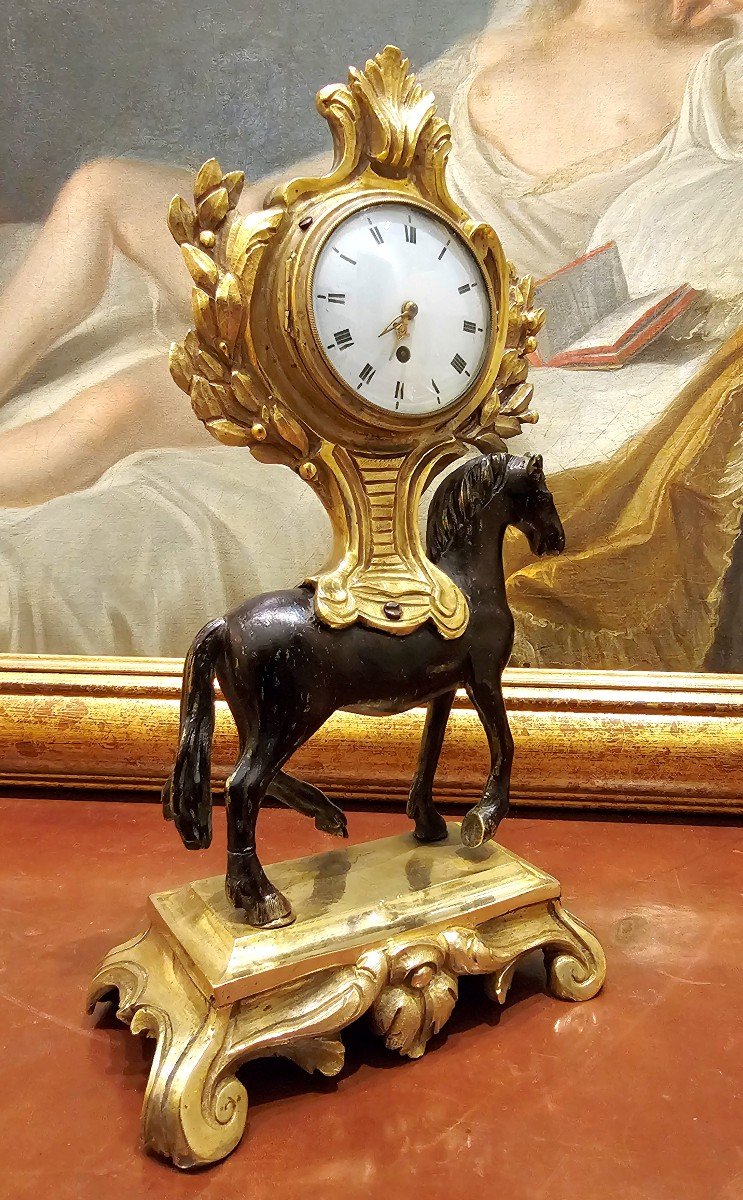 Horloge De Table Pendule Cheval Louis XVI Vers 1780   H. 27 Cm Signé Milot A Paris