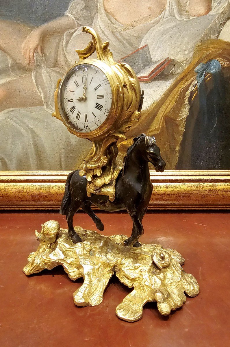 Louis XV Horse Clock Table Clock Around 1750 H. 27 Cm Rey In Geneva