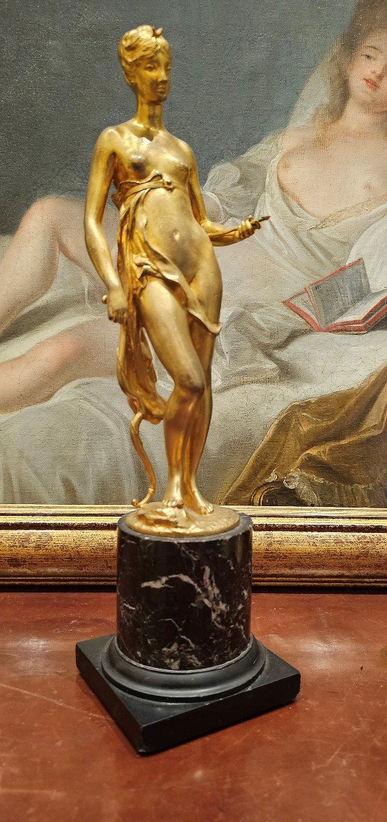 Diana Sculpture In Gilded Bronze On Empire Marble Column Circa 1810 H. 33.5 Cm-photo-3