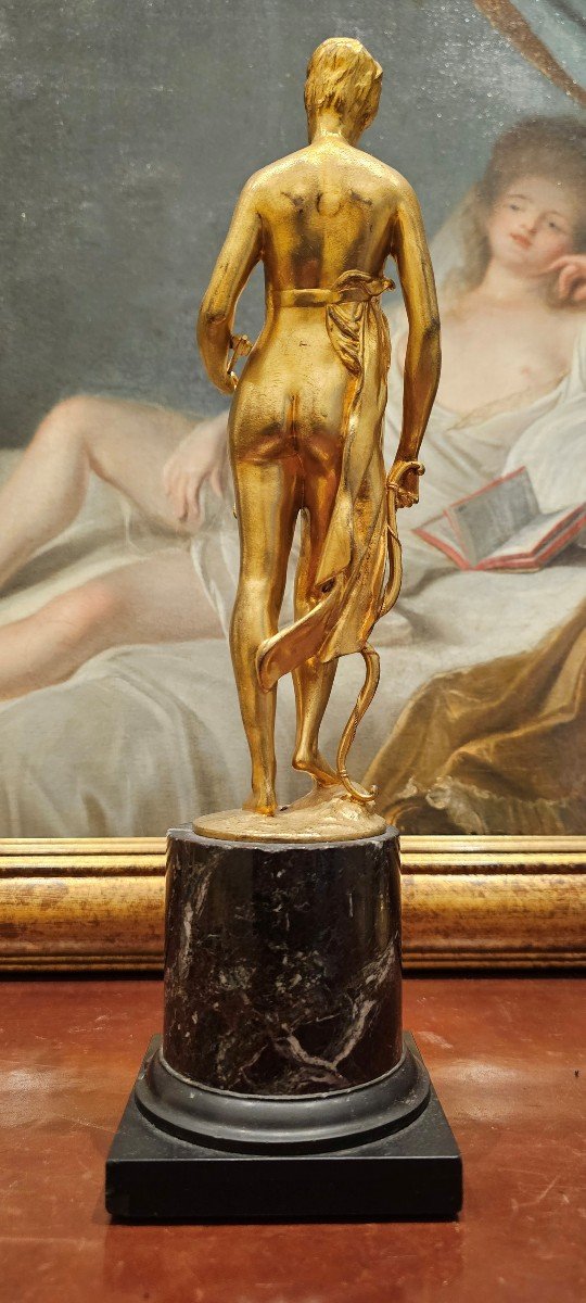 Diana Sculpture In Gilded Bronze On Empire Marble Column Circa 1810 H. 33.5 Cm-photo-4