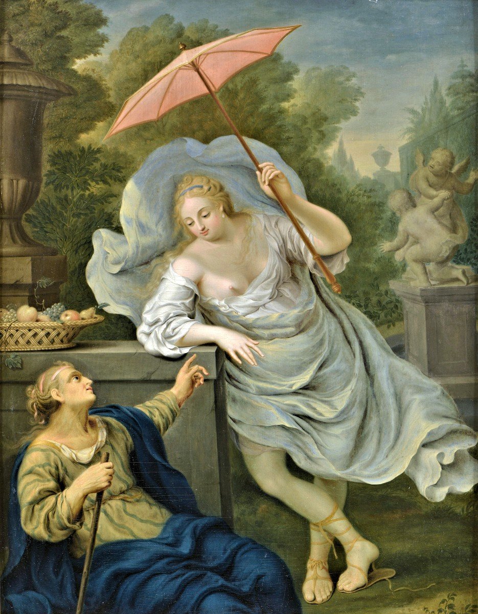 Gérard Wigmana 1673 Workum - 1741 Amsterdam  Vertumnus Et Pomona  Signé à Gauche Sur Le Socle-photo-4