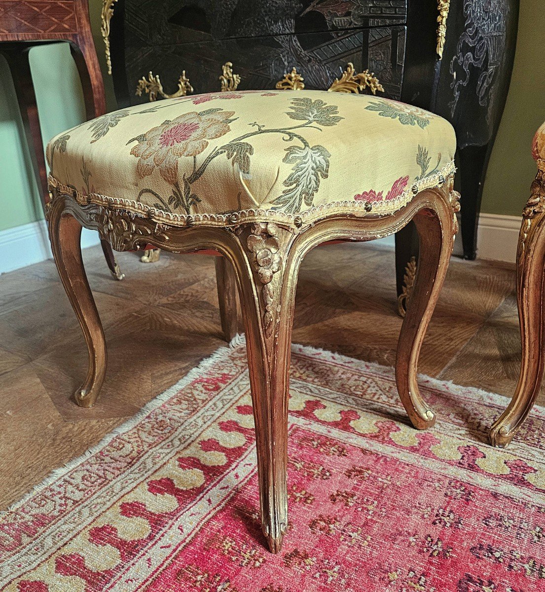 Pair Of Louis XV Stools Around 1750 H. 52 Cm, L. 40 Cm, L. 50 Cm -photo-4
