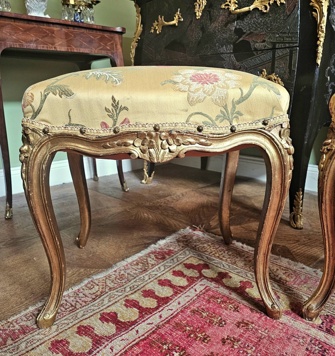 Pair Of Louis XV Stools Around 1750 H. 52 Cm, L. 40 Cm, L. 50 Cm -photo-5