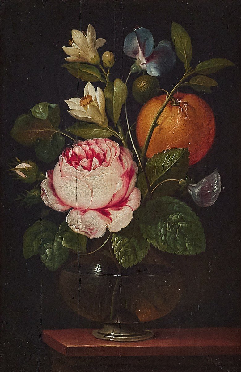 Johann Nepomuk Mayrhofer 1764-1832 Still Life With Orange Oil On Wood-photo-4