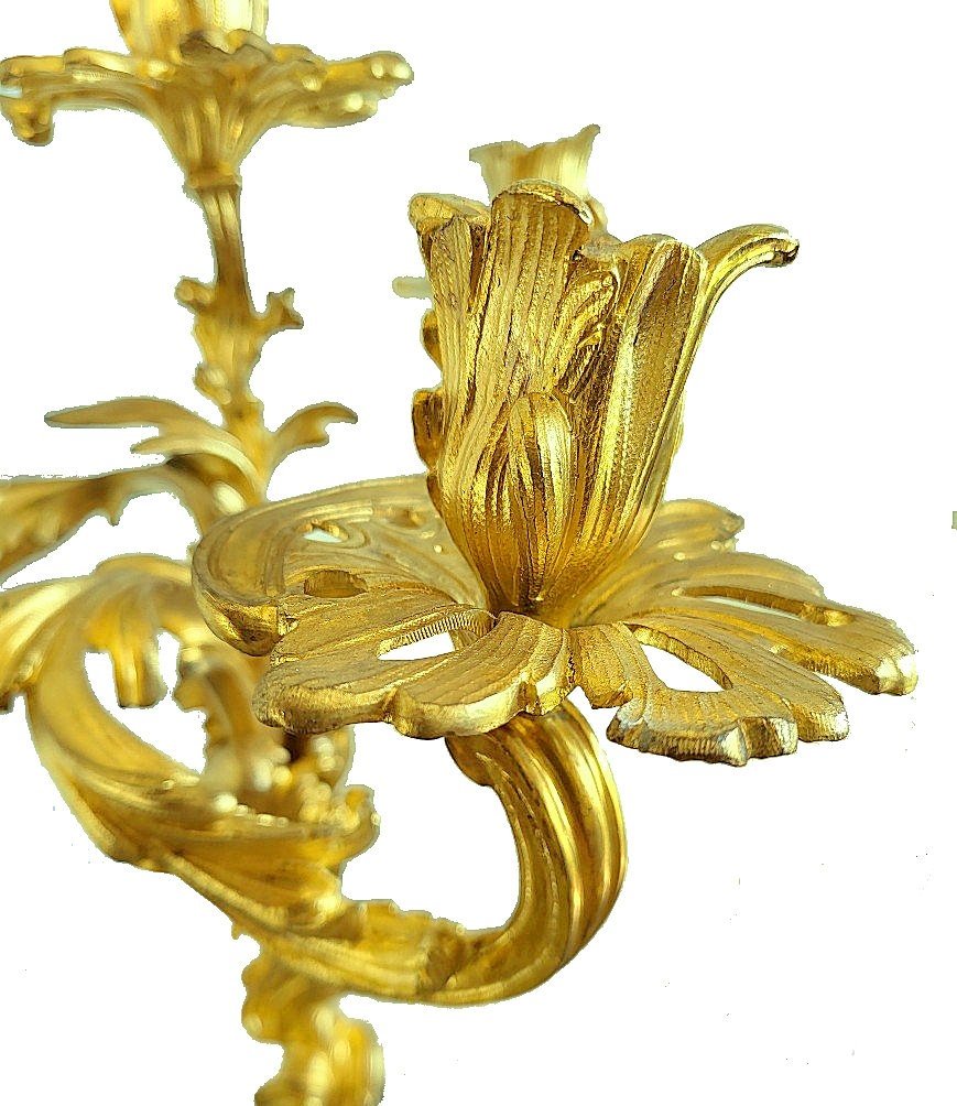 Pair Of Louis XV Candelabra Around 1760 H. 50 Cm, D. 39 Cm  -photo-2
