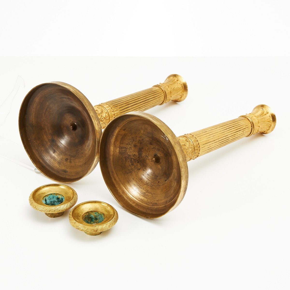 Empire Candlesticks Circa 1820 Gérard-jean Galle (1788-1846) Bronze, Fire-gilded - H. 27.5 Cm -photo-1