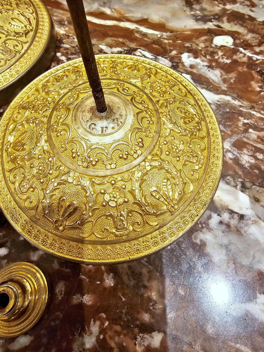 Empire Candlesticks Circa 1820 Gérard-jean Galle (1788-1846) Bronze, Fire-gilded - H. 27.5 Cm -photo-3