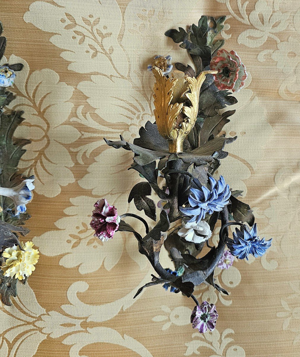 Paire d'appliques avec fleurs en porcelaine Vincennes LOUIS XV  vers 1750-photo-6