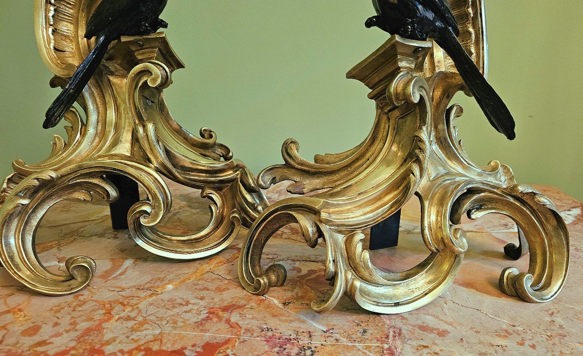 Louis XV Andirons Circa 1750 Jacques Caffieri Attr. H. 34 Cm, L. 30 Cm, D. 14 Cm-photo-2